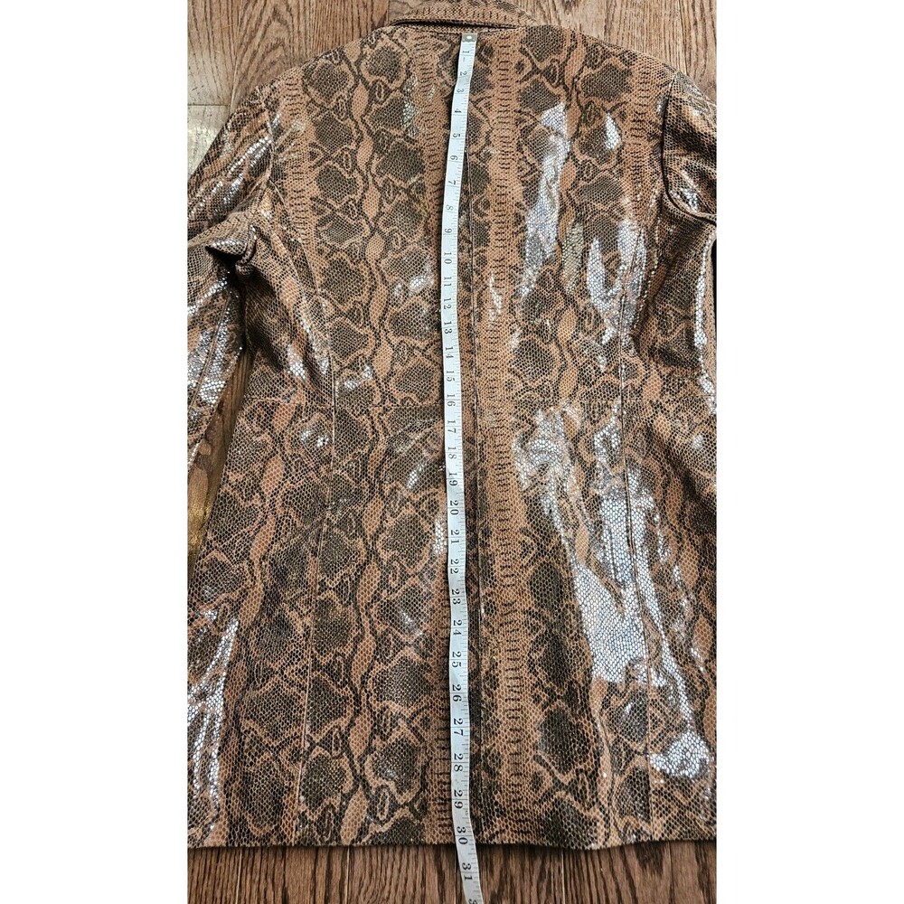 Y2K INC Brown Leather Snake Print Button Up Trench Coat Womens Size Medium - Picture 11 of 12